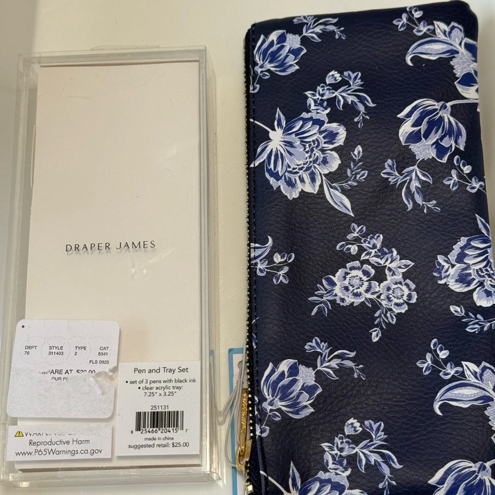 Draper James Blue and White Floral Pen set and Zip pouch
